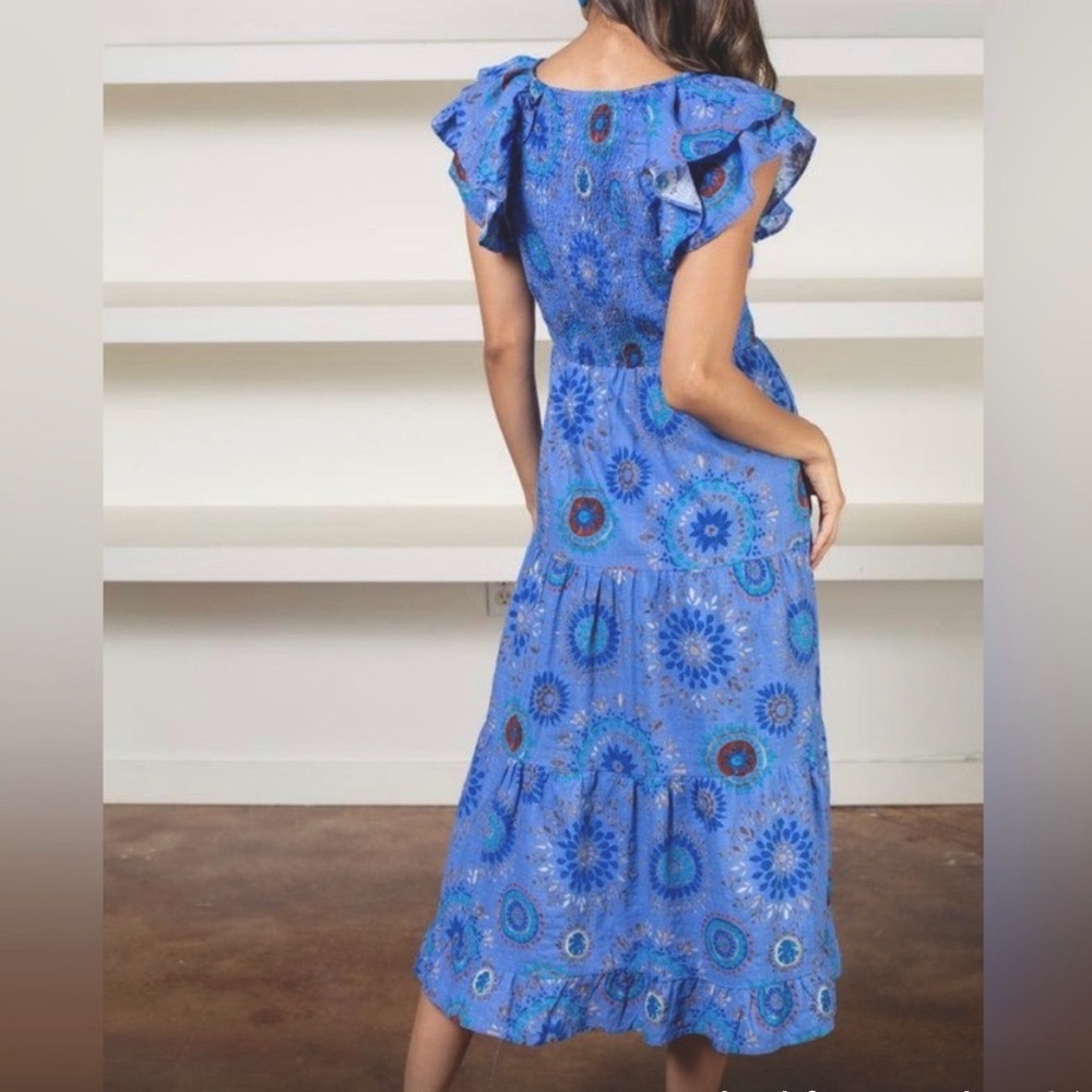 Thml Smocked Midi Dress With Flutter Sleeves. Siz… - image 3